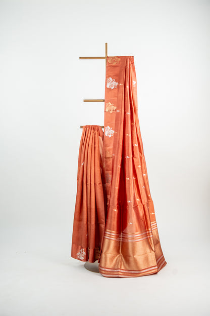 Burnished Terracotta / Rust Copper Banarasi Silk Saree