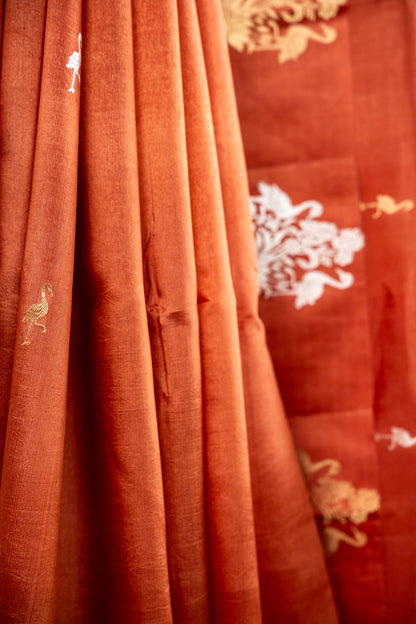 Burnished Terracotta / Rust Copper Banarasi Silk Saree