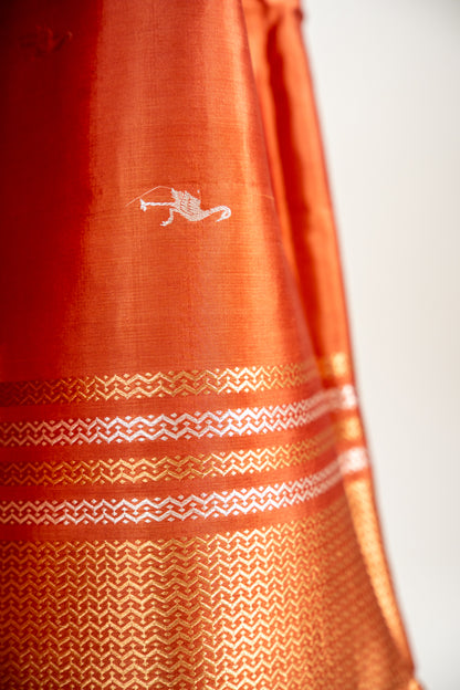Burnished Terracotta / Rust Copper Banarasi Silk Saree