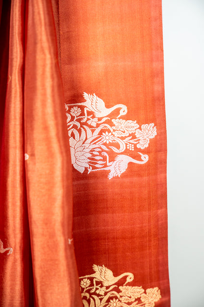 Burnished Terracotta / Rust Copper Banarasi Silk Saree