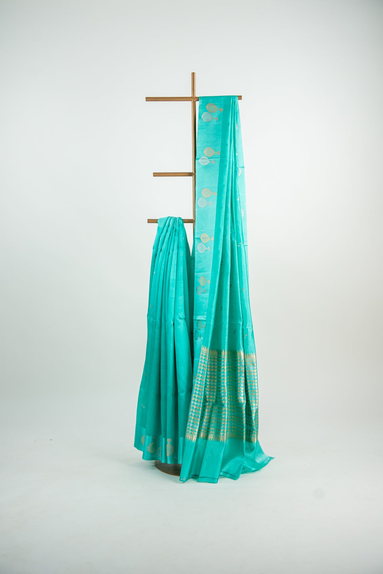 Mint Green / Seafoam Aqua Banarasi Silk Saree