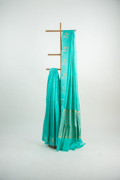 Mint Green / Seafoam Aqua Banarasi Silk Saree