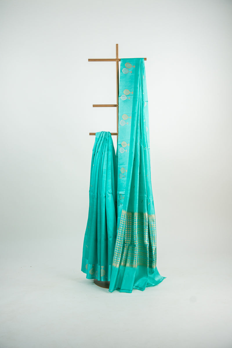 Mint Green / Seafoam Aqua Banarasi Silk Saree