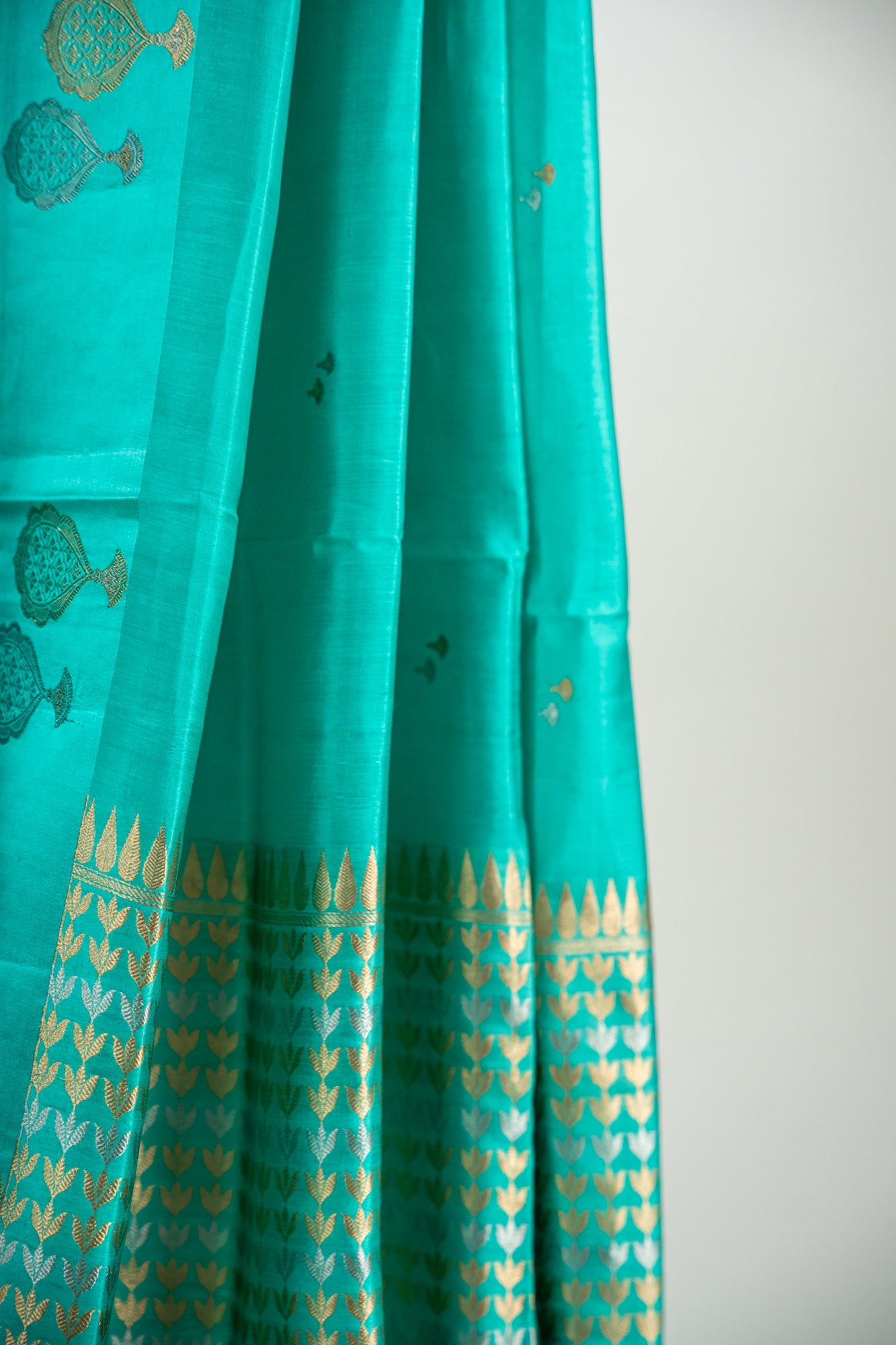 Mint Green / Seafoam Aqua Banarasi Silk Saree