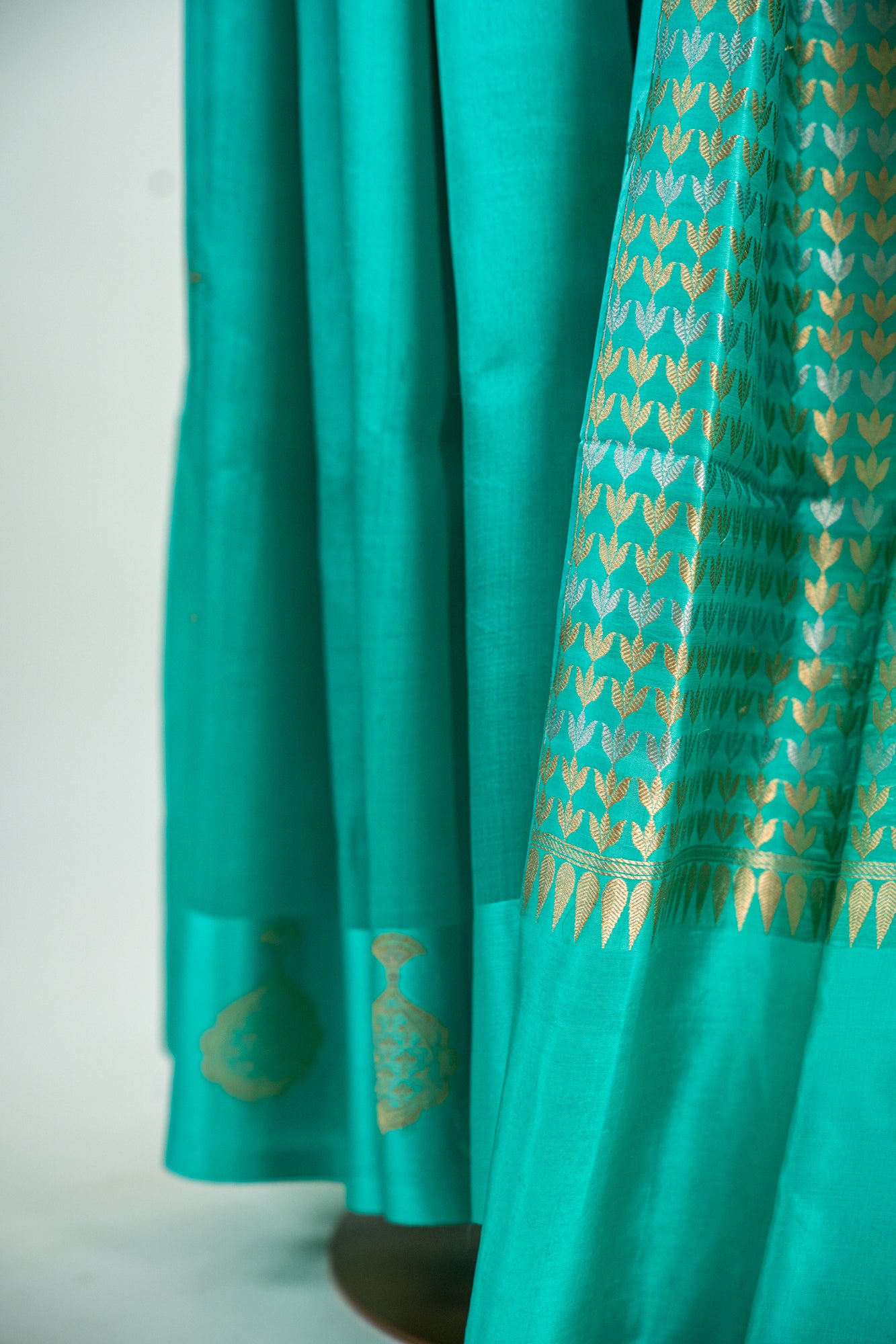 Mint Green / Seafoam Aqua Banarasi Silk Saree