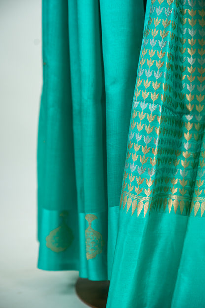 Mint Green / Seafoam Aqua Banarasi Silk Saree