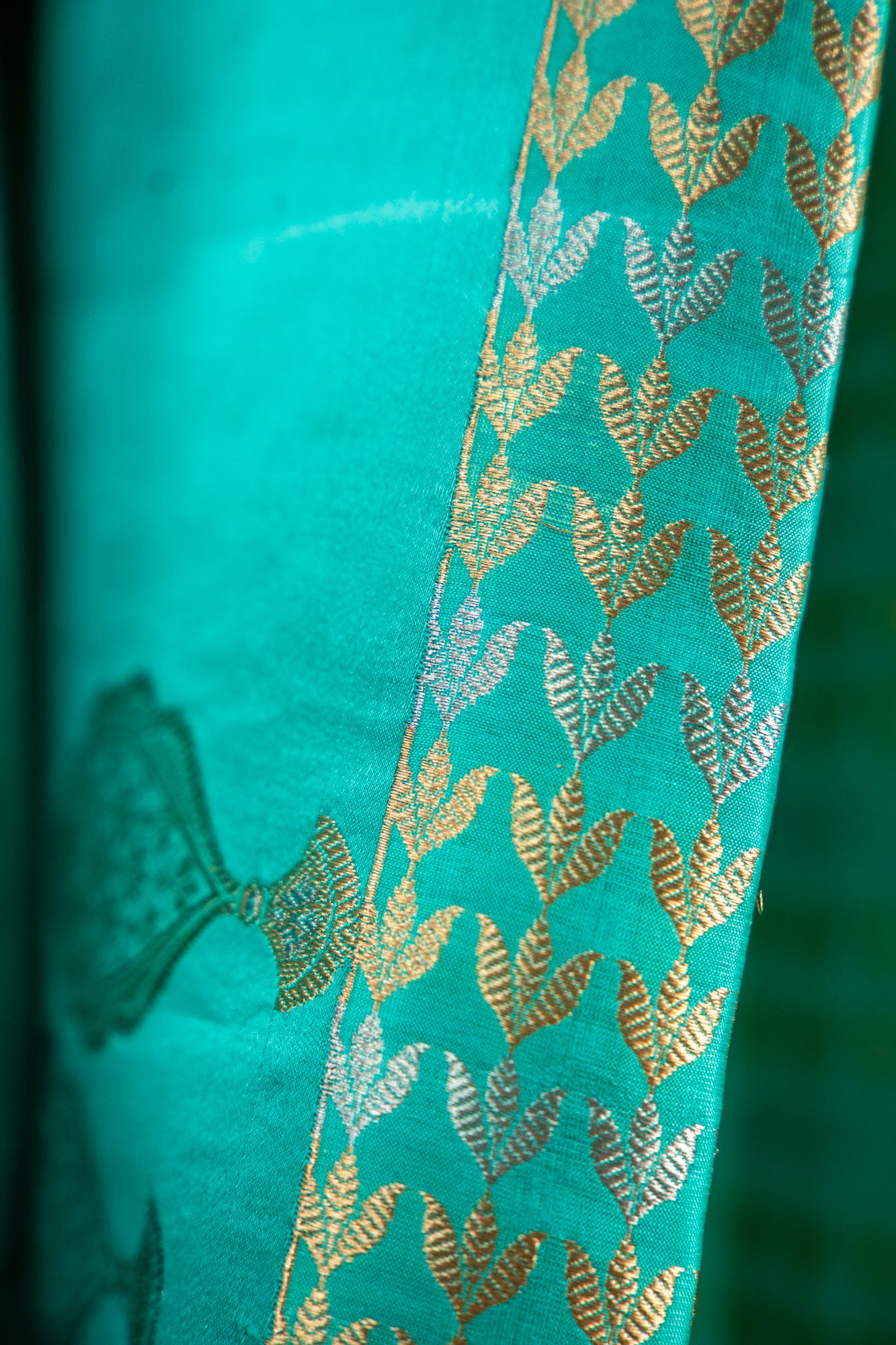 Mint Green / Seafoam Aqua Banarasi Silk Saree