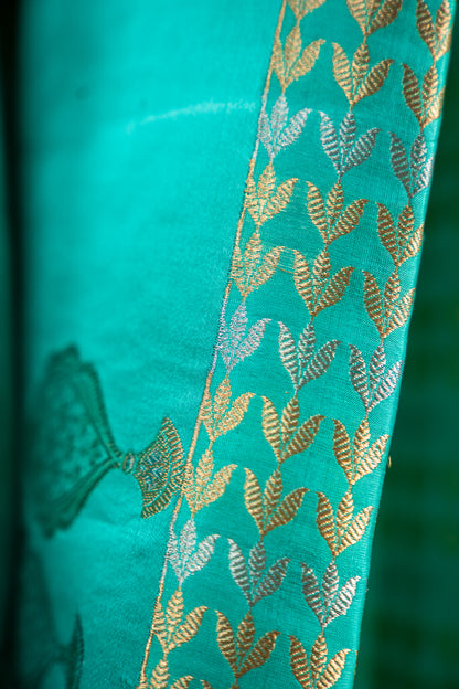 Mint Green / Seafoam Aqua Banarasi Silk Saree