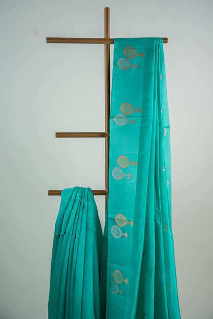Mint Green / Seafoam Aqua Banarasi Silk Saree
