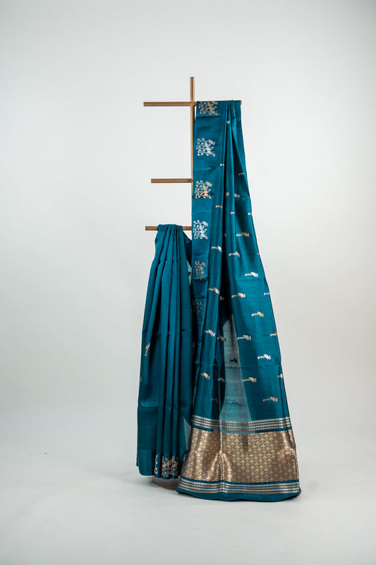 Deep Teal / Petrol Blue Banarasi Silk Saree