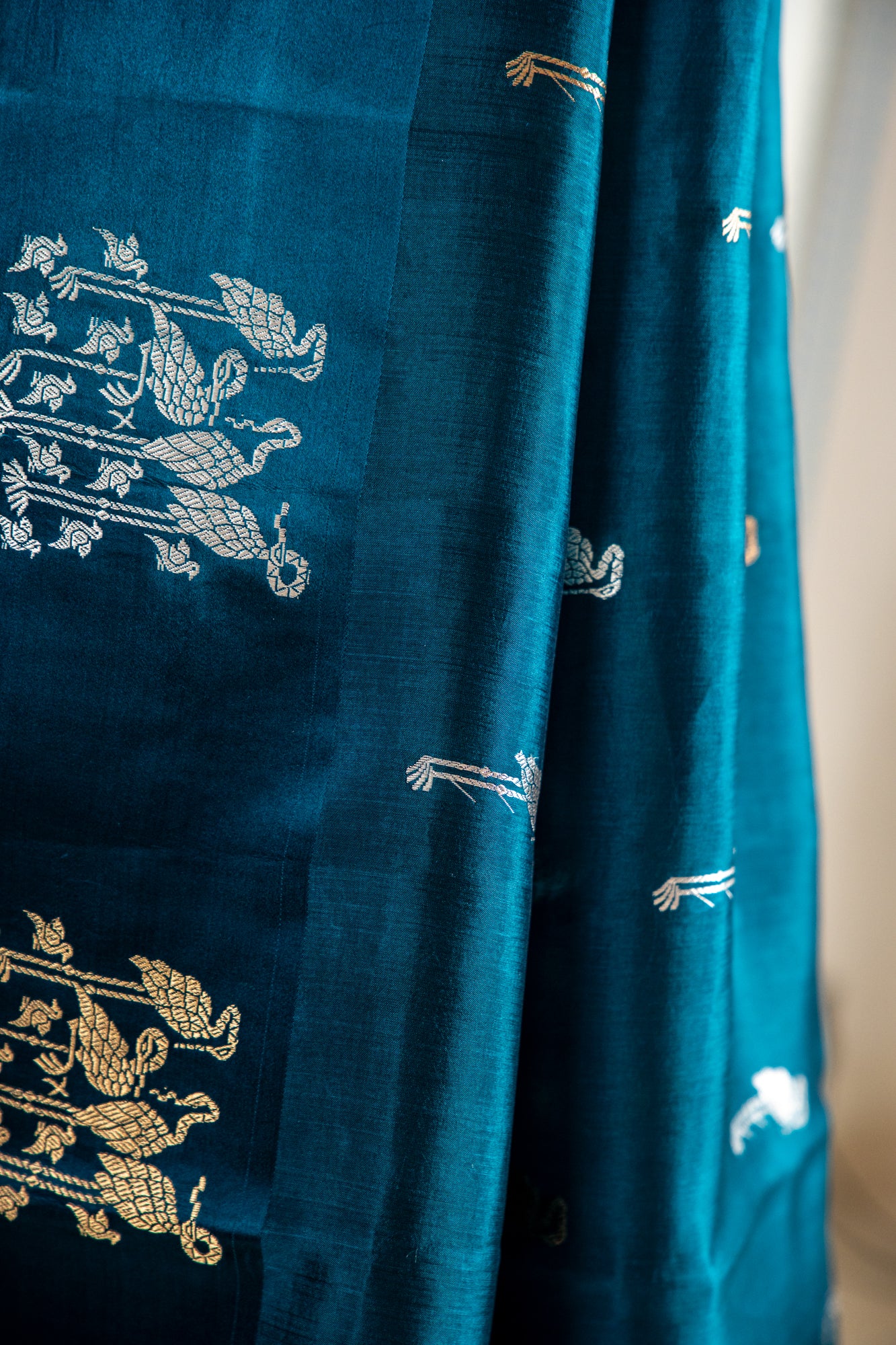 Deep Teal / Petrol Blue Banarasi Silk Saree