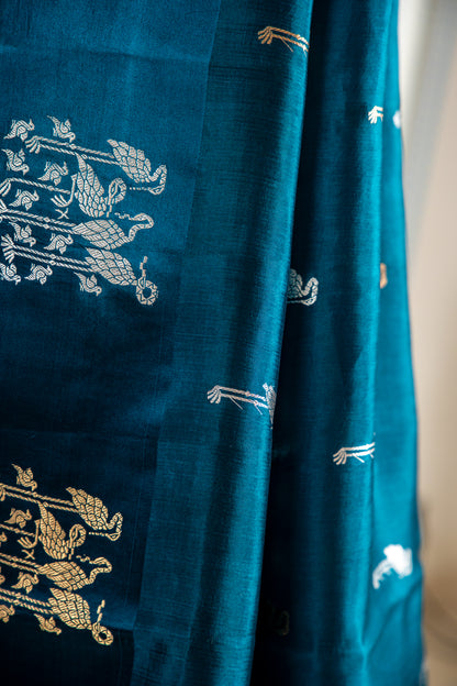 Deep Teal / Petrol Blue Banarasi Silk Saree