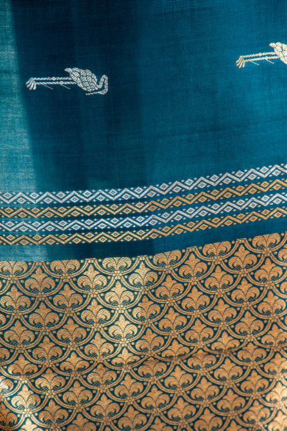 Deep Teal / Petrol Blue Banarasi Silk Saree