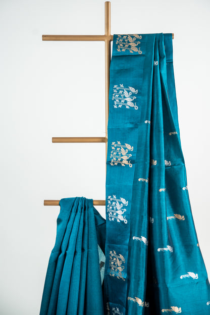 Deep Teal / Petrol Blue Banarasi Silk Saree