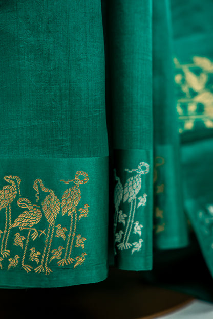 Vivid Emerald Green Banarasi Silk Saree