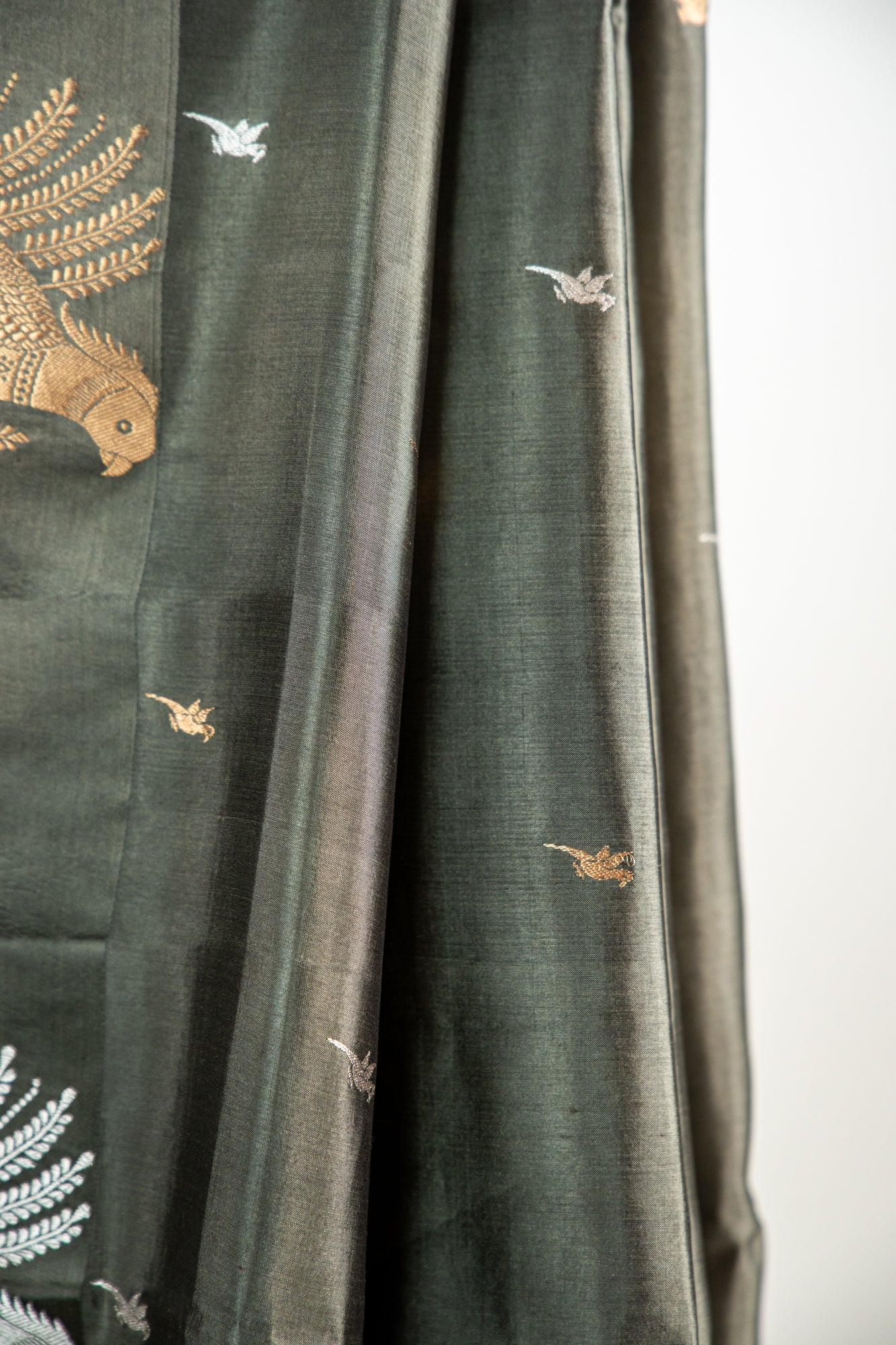 Muted Olive-Grey Gold Banarasi Silk Saree