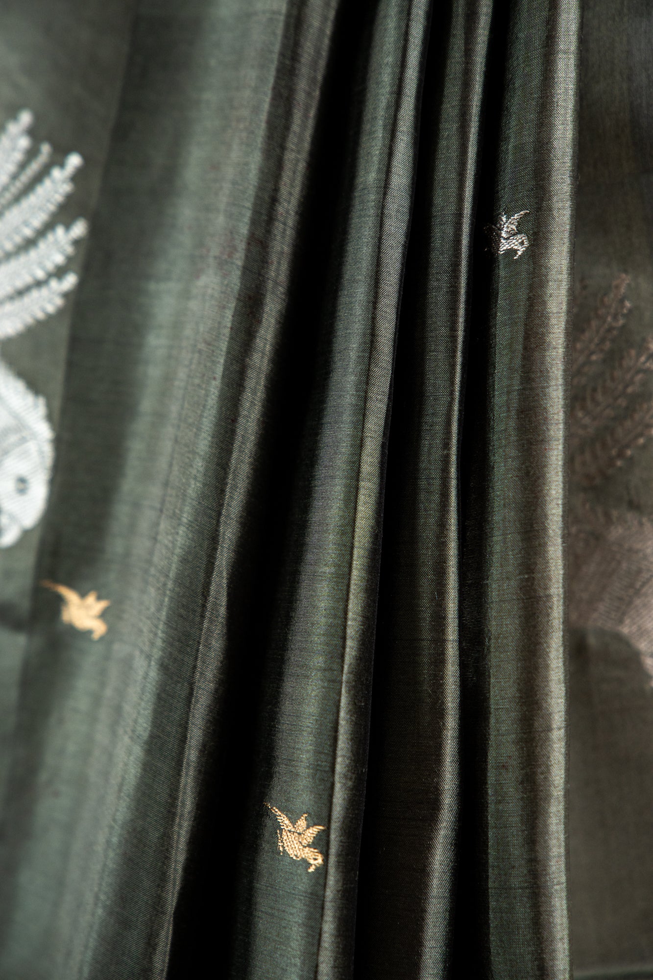 Muted Olive-Grey Gold Banarasi Silk Saree