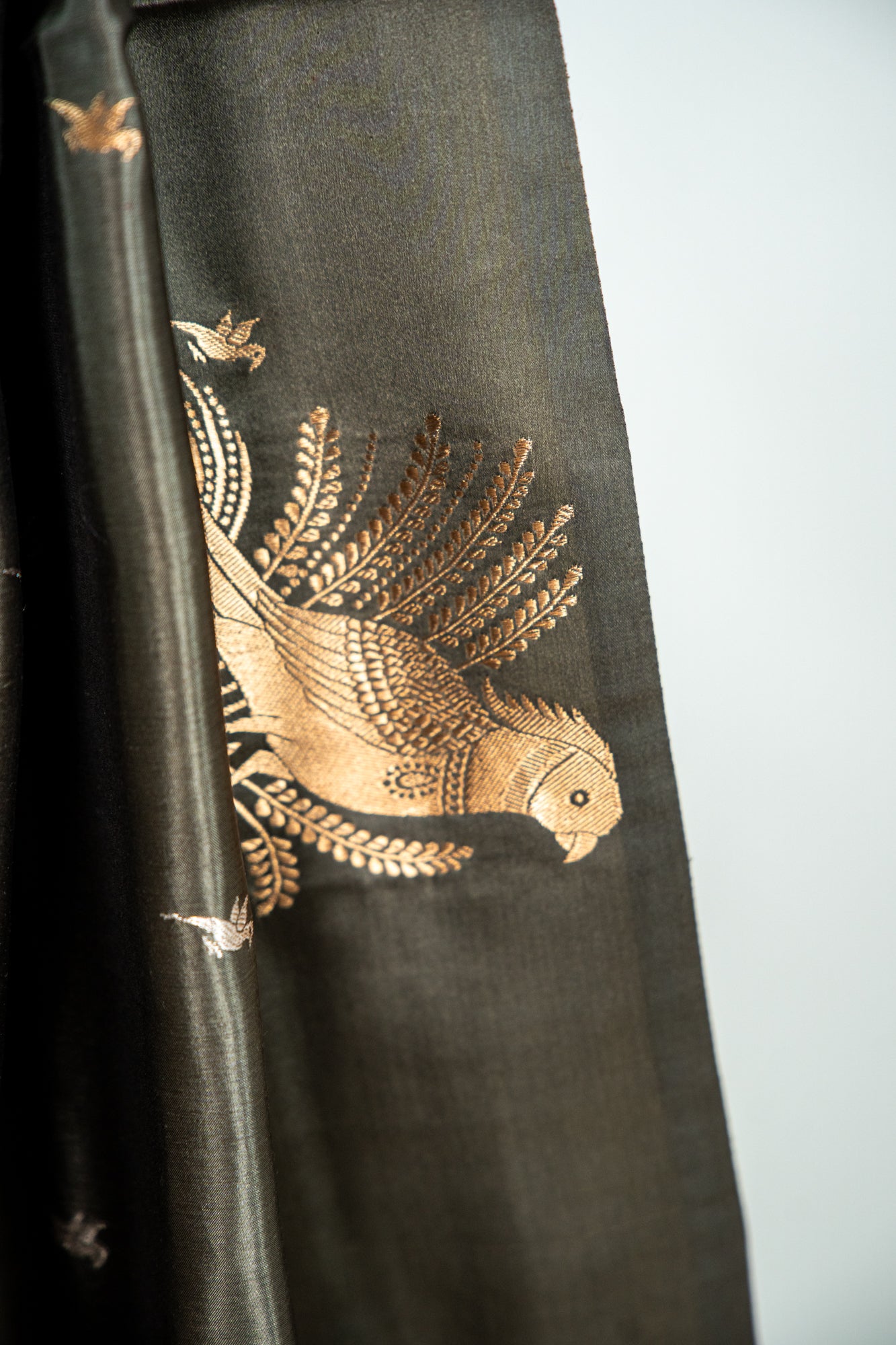 Muted Olive-Grey Gold Banarasi Silk Saree