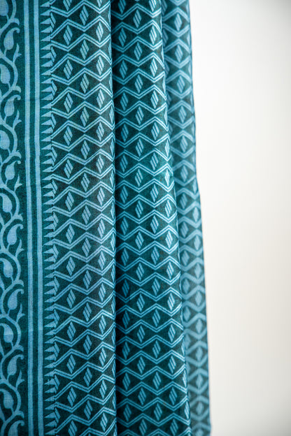 Sea Green base with a crisp White and light Mint/Aqua overlay print Pure Silk Saree