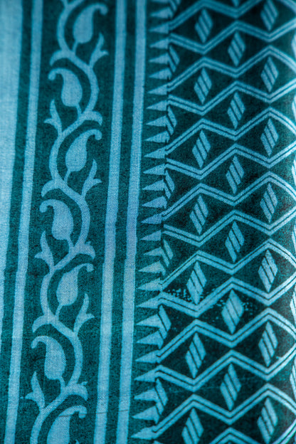 Sea Green base with a crisp White and light Mint/Aqua overlay print Pure Silk Saree
