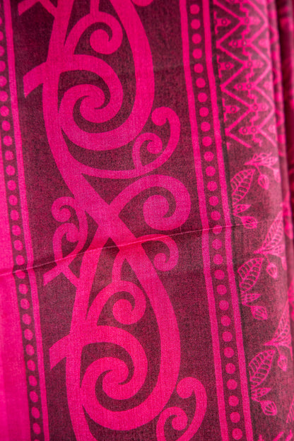 Rich Burgundy / Dark Wine base with a bright Magenta Pink contrast print Pure Silk Saree