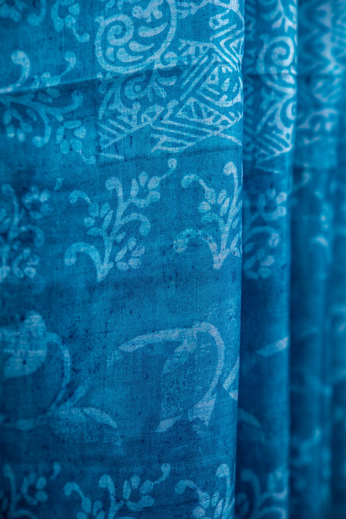 Deep Teal Blue / Prussian Blue base with a frosty Silver-Grey overlay print Pure Silk Saree