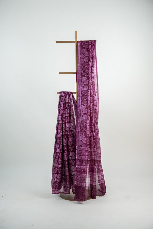Deep Plum / Rich Wine tone with a lighter lilac-pink overlay Pure Silk Saree