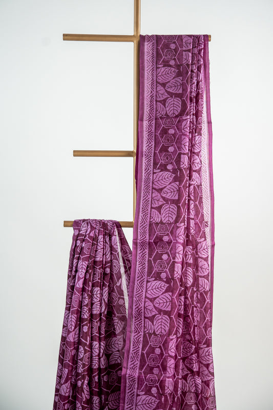 Deep Plum / Rich Wine tone with a lighter lilac-pink overlay Pure Silk Saree