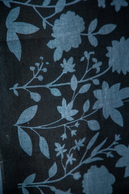 Slate Grey / Steel Blue body with a Charcoal Black contrast Pure Silk Saree