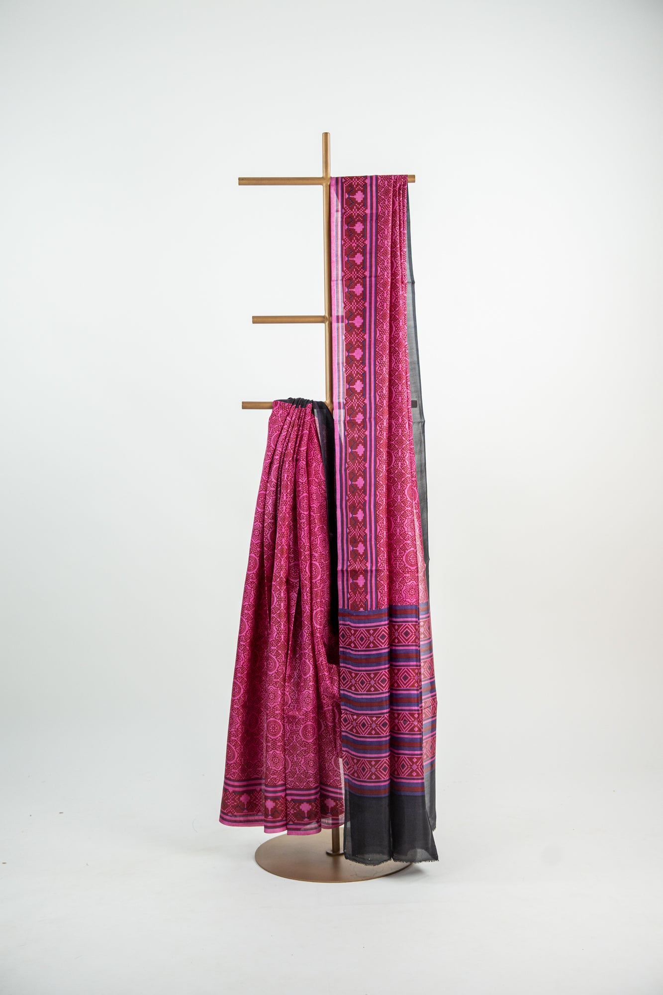 Fuchsia Pink with Deep Wine/Burgundy accents Pure Silk Saree