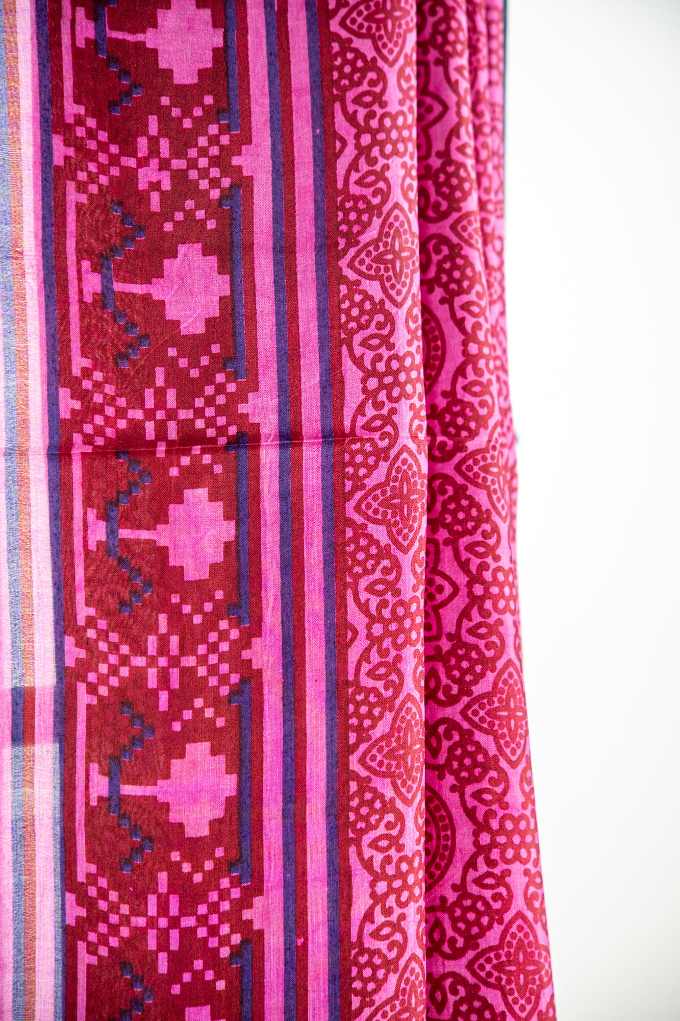 Fuchsia Pink with Deep Wine/Burgundy accents Pure Silk Saree