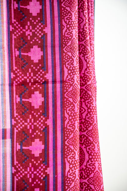 Fuchsia Pink with Deep Wine/Burgundy accents Pure Silk Saree
