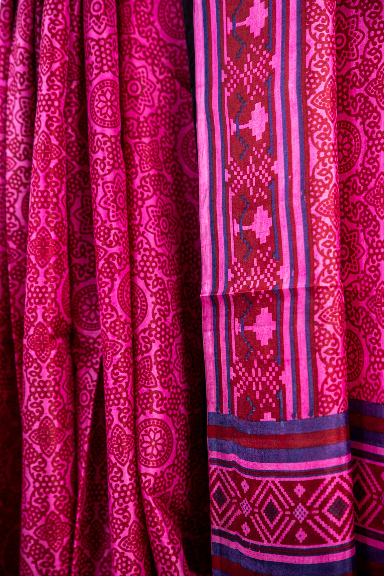 Fuchsia Pink with Deep Wine/Burgundy accents Pure Silk Saree