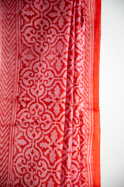 Terracotta Red / Rust-Orange tone with a softer rose-tinted accent Pure Silk Saree