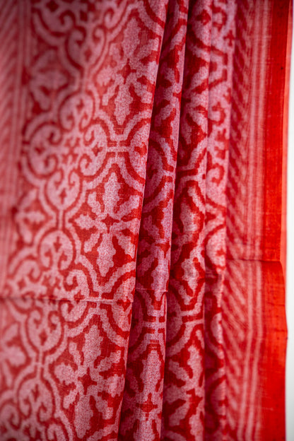 Terracotta Red / Rust-Orange tone with a softer rose-tinted accent Pure Silk Saree