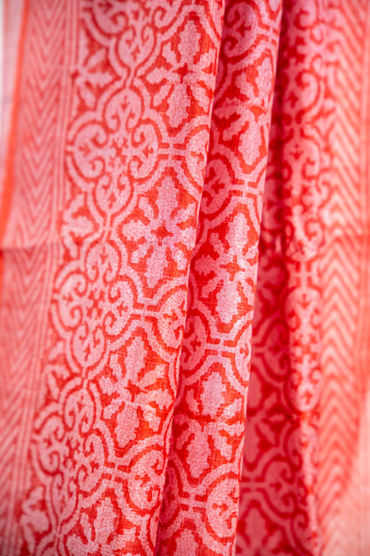 Terracotta Red / Rust-Orange tone with a softer rose-tinted accent Pure Silk Saree