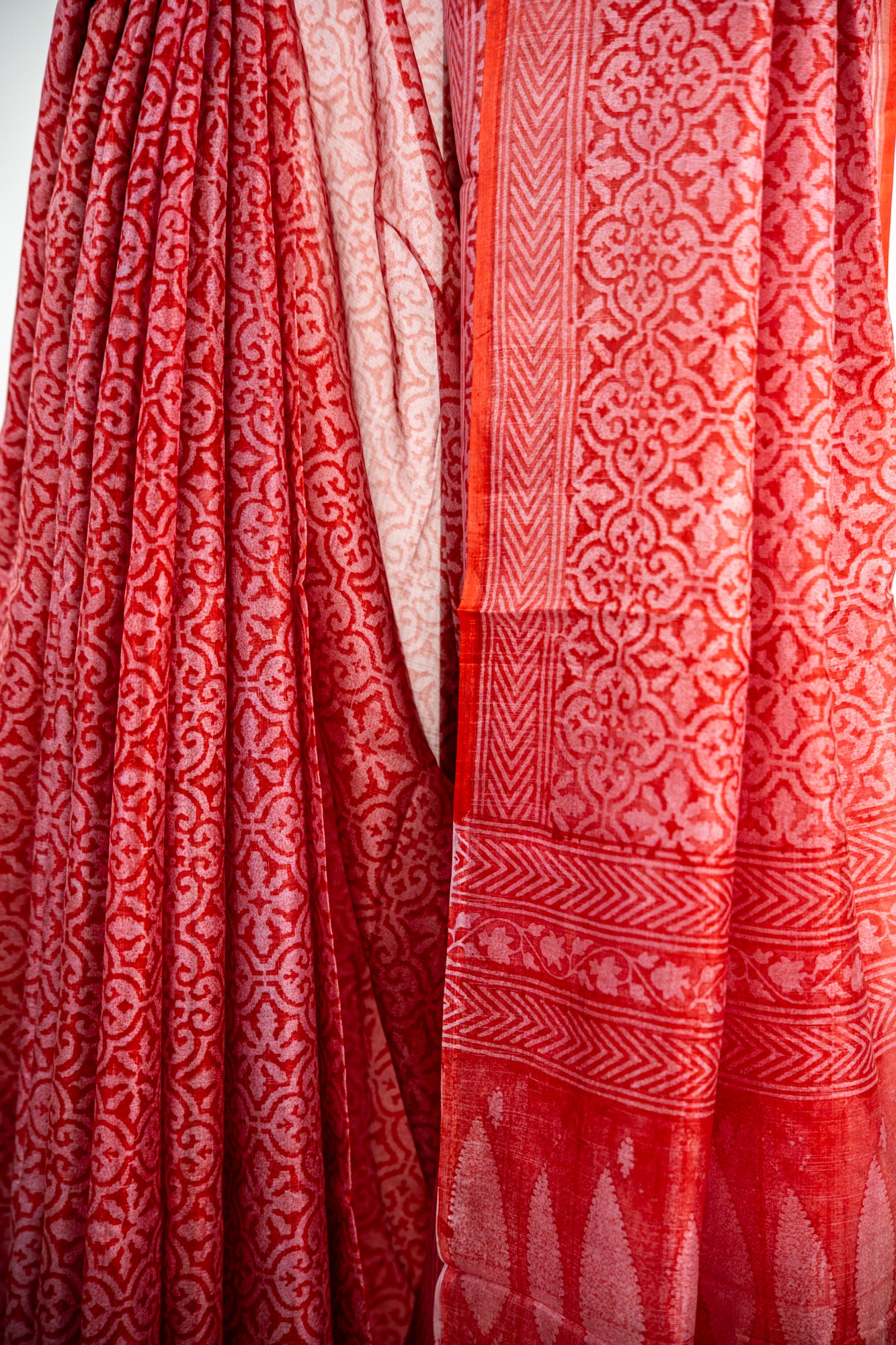 Terracotta Red / Rust-Orange tone with a softer rose-tinted accent Pure Silk Saree