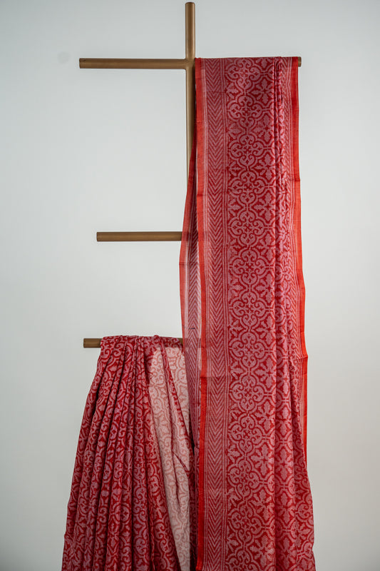 Terracotta Red / Rust-Orange tone with a softer rose-tinted accent Pure Silk Saree
