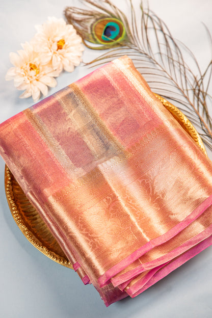 Peach Rose Gold Tissue Silk Saree with Mauve Undertones