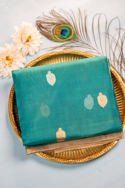Deep Teal Blue Tissue Silk Saree