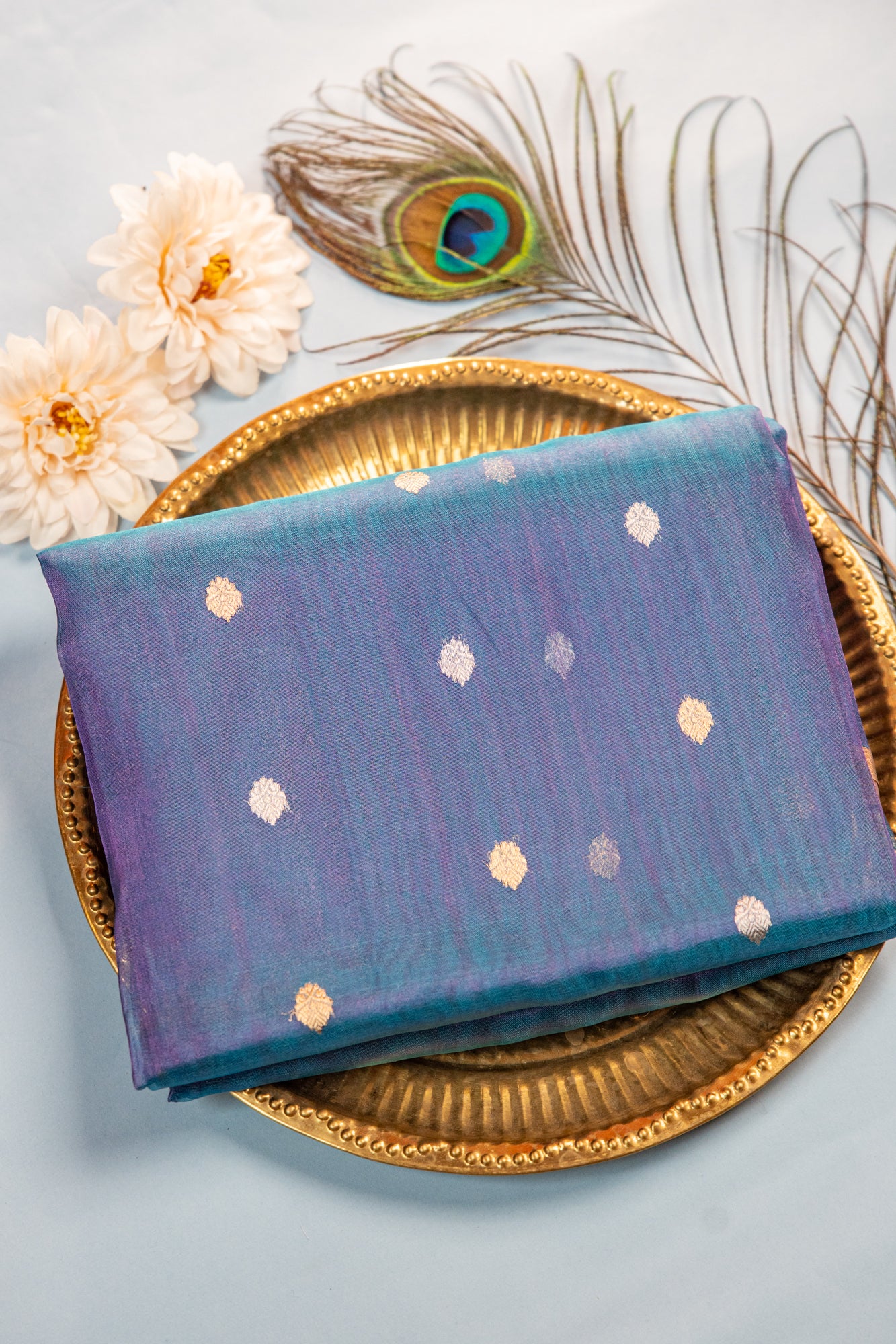 Dual-Tone Teal & Iridescent Purple Tissue Silk Saree