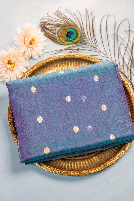 Dual-Tone Teal & Iridescent Purple Tissue Silk Saree