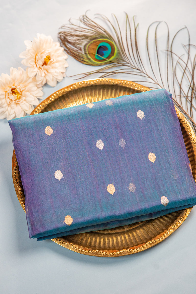 Dual-Tone Teal & Iridescent Purple Tissue Silk Saree