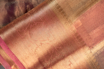 Peach Rose Gold Tissue Silk Saree with Mauve Undertones