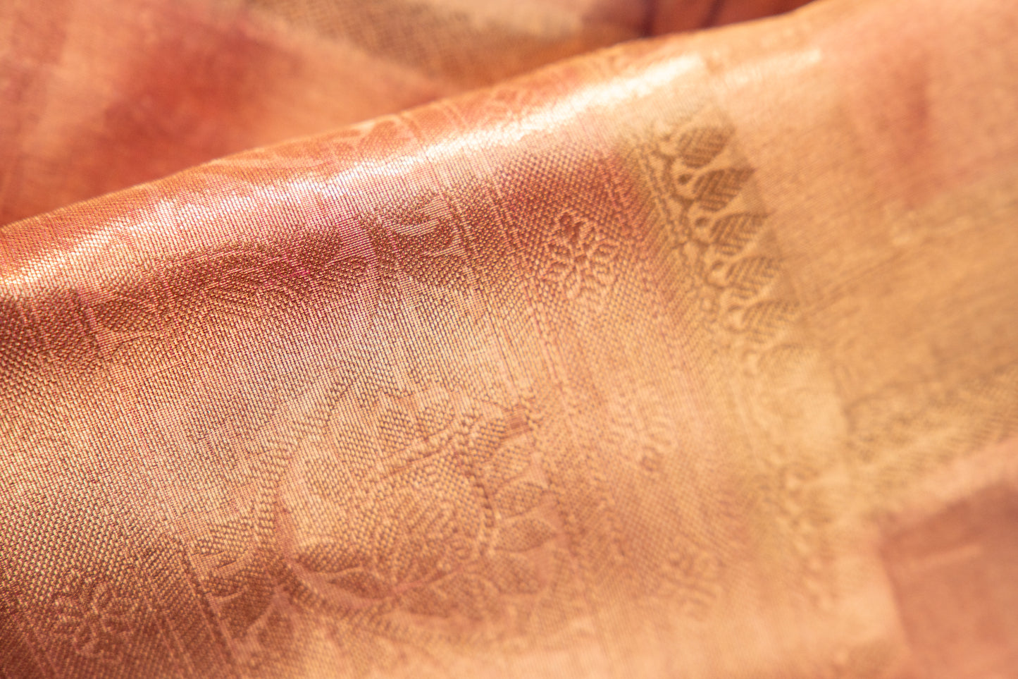 Peach Rose Gold Tissue Silk Saree with Mauve Undertones