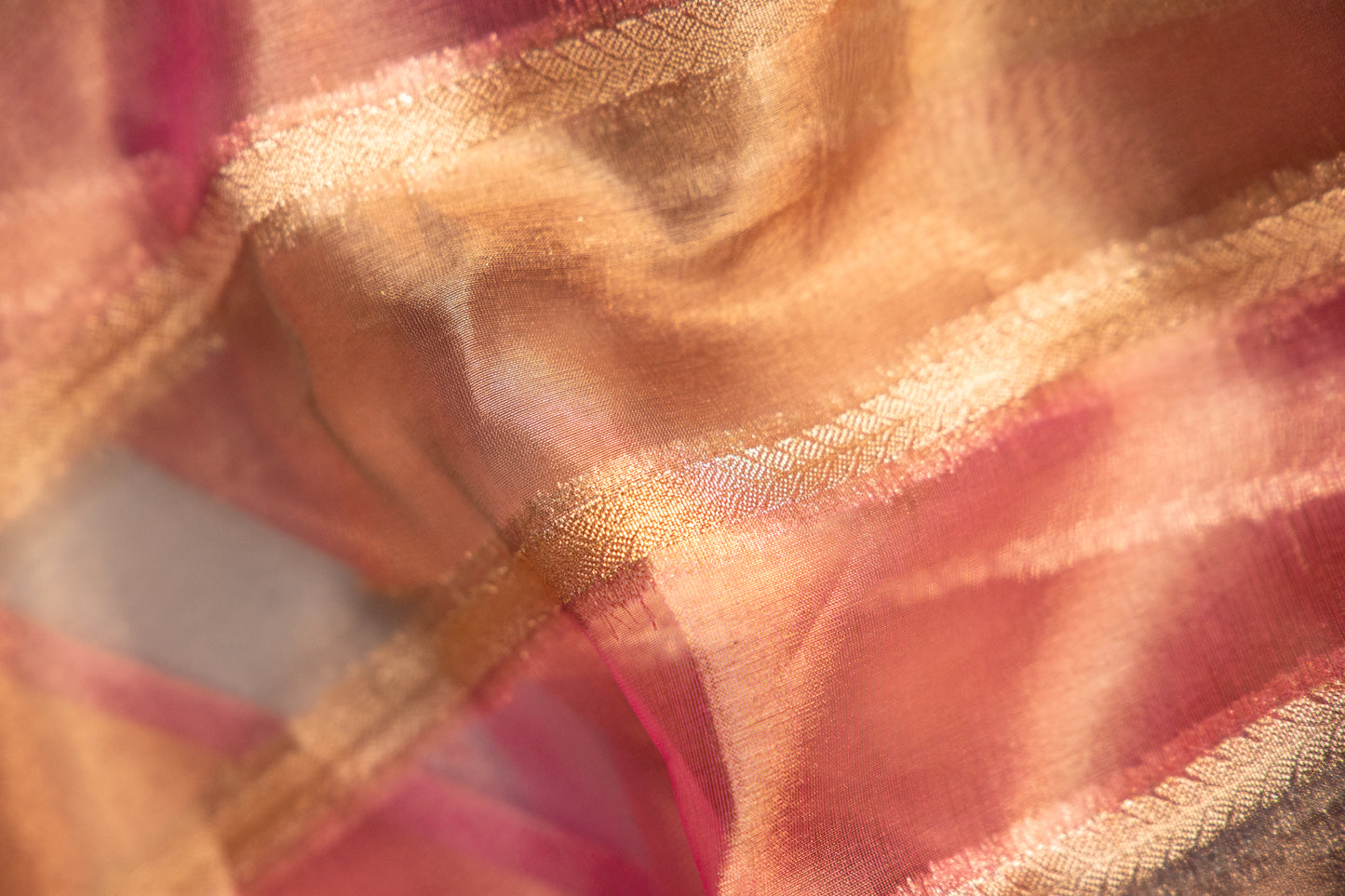 Peach Rose Gold Tissue Silk Saree with Mauve Undertones