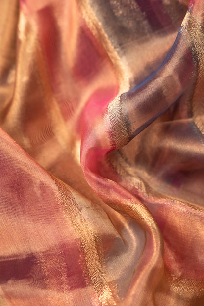 Peach Rose Gold Tissue Silk Saree with Mauve Undertones