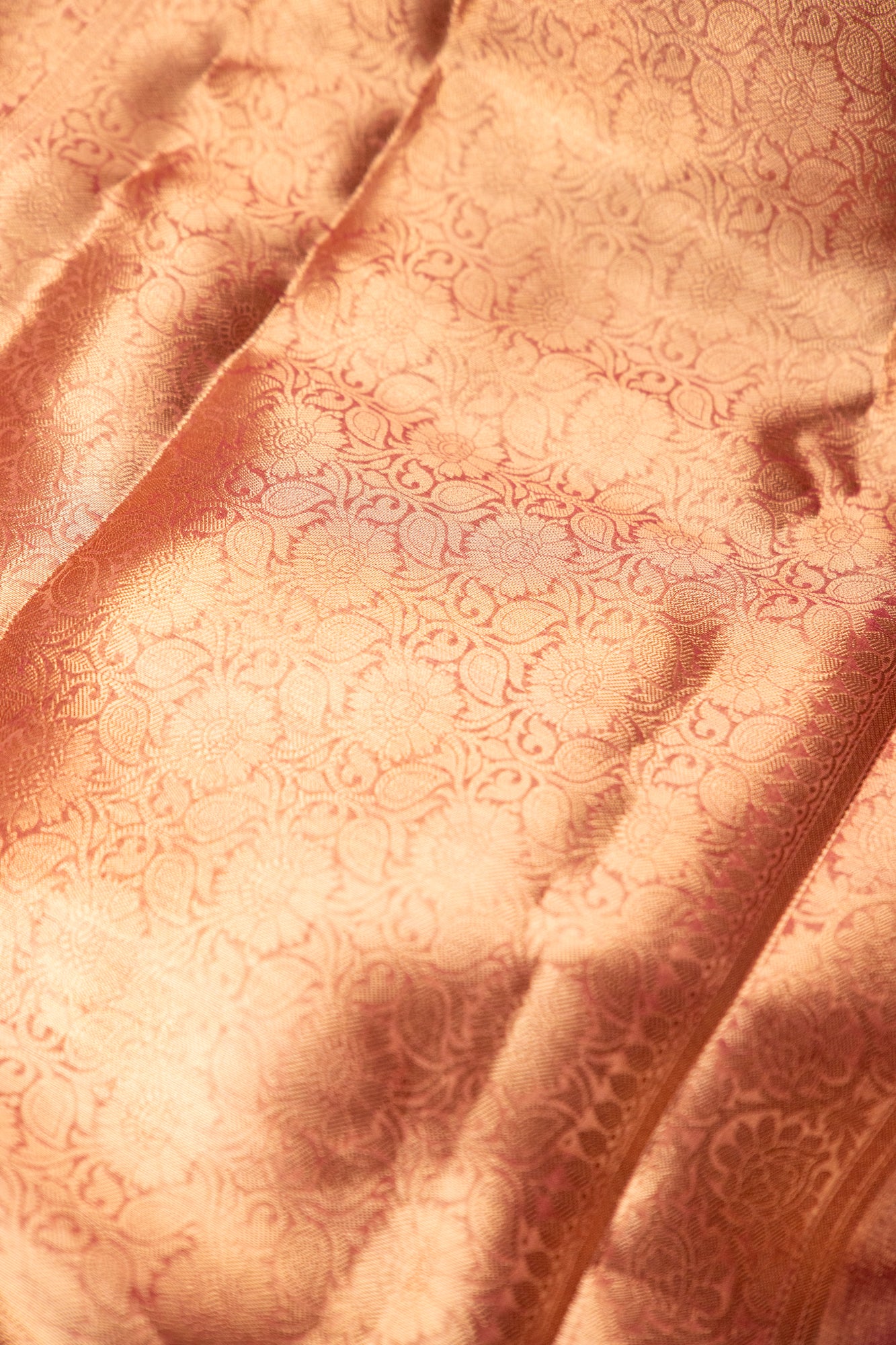 Peach Rose Gold Tissue Silk Saree with Mauve Undertones