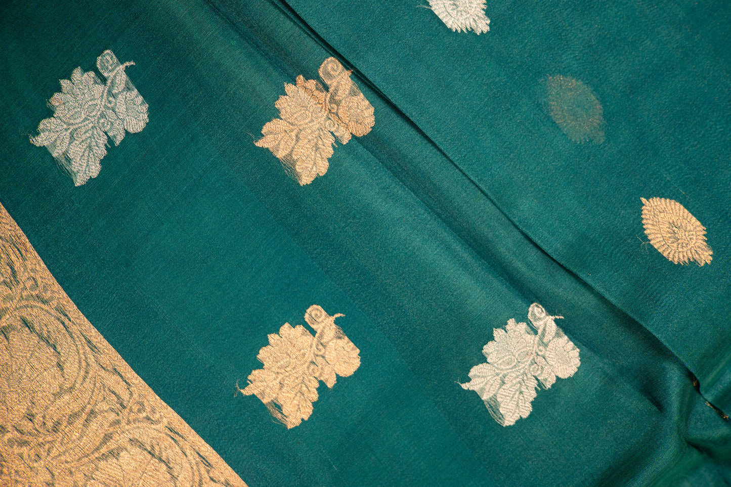 Deep Teal Blue Tissue Silk Saree