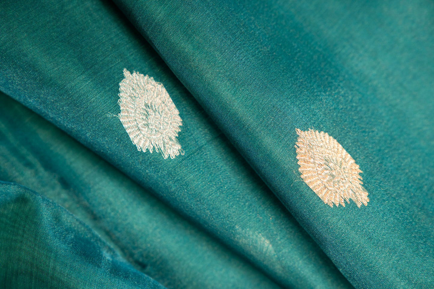 Deep Teal Blue Tissue Silk Saree